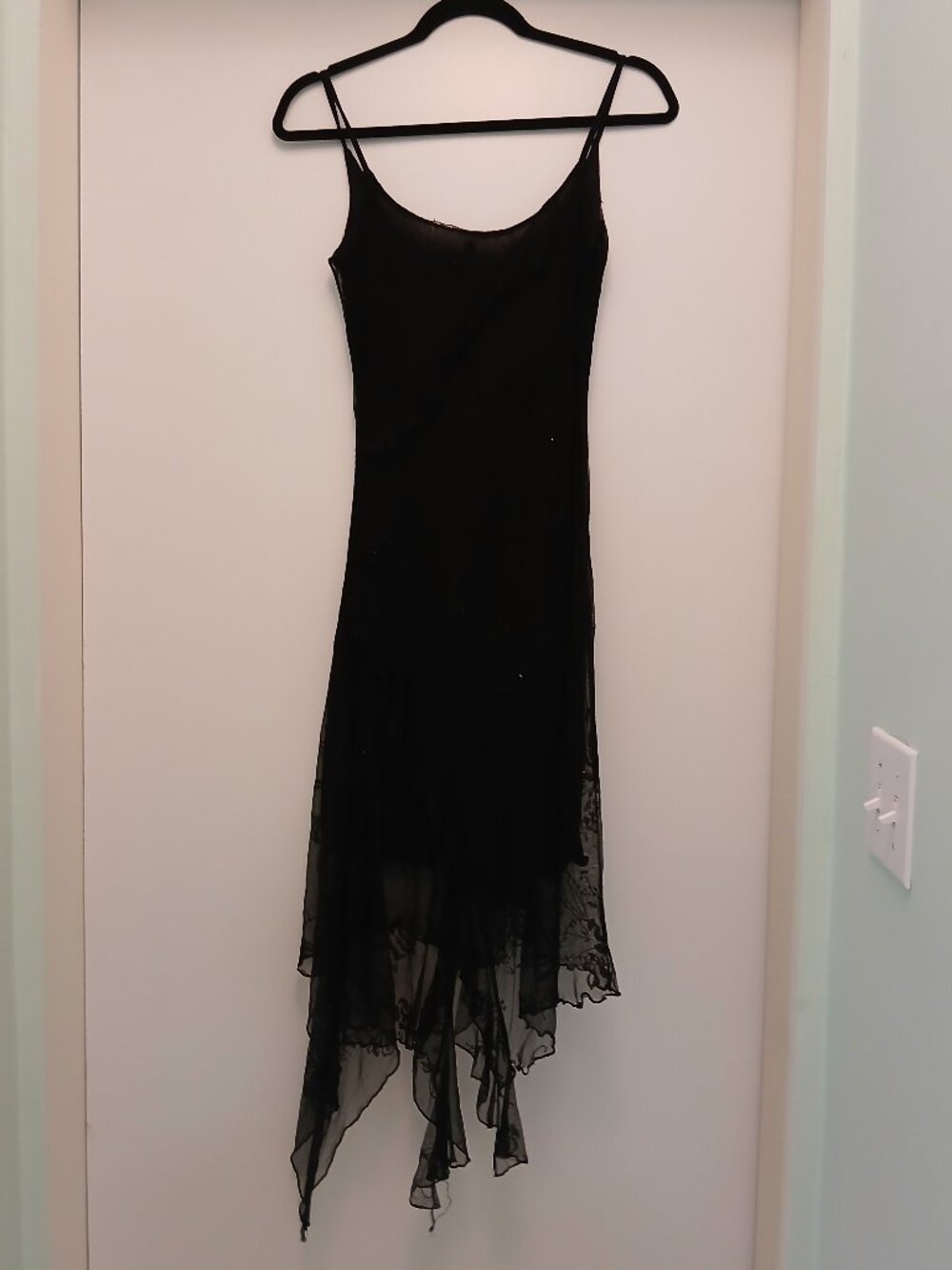 Vintage 90's/Y2K Black Archival Asian Goth Ruffle Mesh Midi Slip Dress Sz S/M